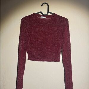 Bershka Red Sequin Fitted Crop Top